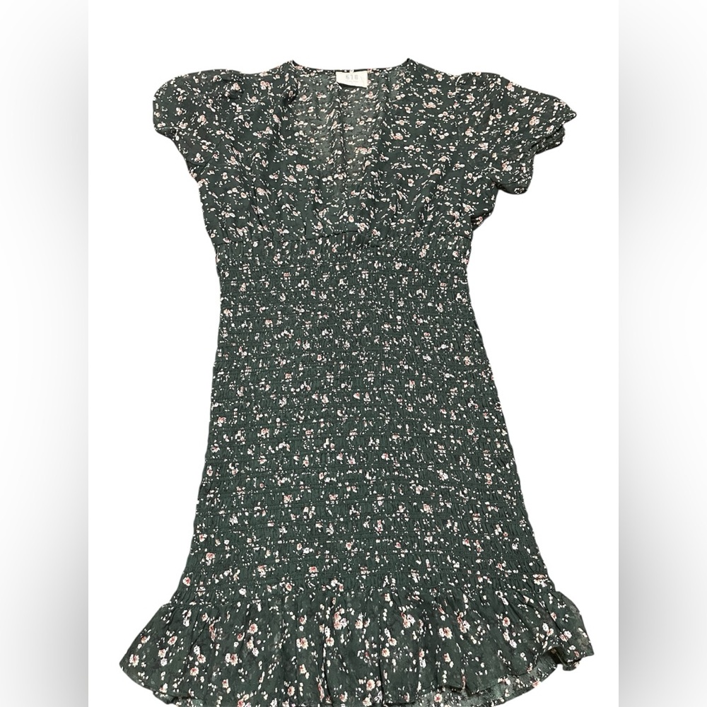 Dark Green Floral Ruffle Dress